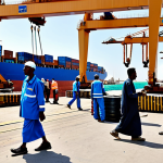 Berbera Port Activity**

"Bustling Berbera port in Somaliland, cargo ships unloading, fully clothed dockworkers in appropriate attire, containers being moved by cranes, safe for work, realistic, professional photography, perfect anatomy, natural proportions, sunny day, modest activity, logistics hub."

**