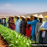 소말릴란드 경제 성장 가능성 - A vibrant agricultural landscape in Somaliland showcasing diverse crops such as sorghum, maize, vege...